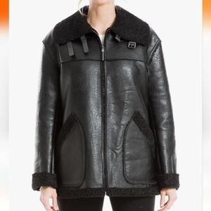 MAX Studio Faux Leather Sherling Jacket